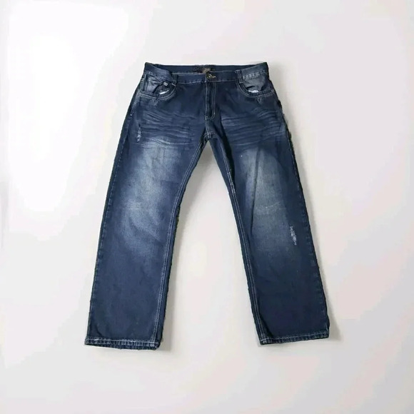 Blue Gear Jeans Mens 40x32 Blue Relaxed Loose Dark Wash Denim Everyday Basic - Picture 1 of 9